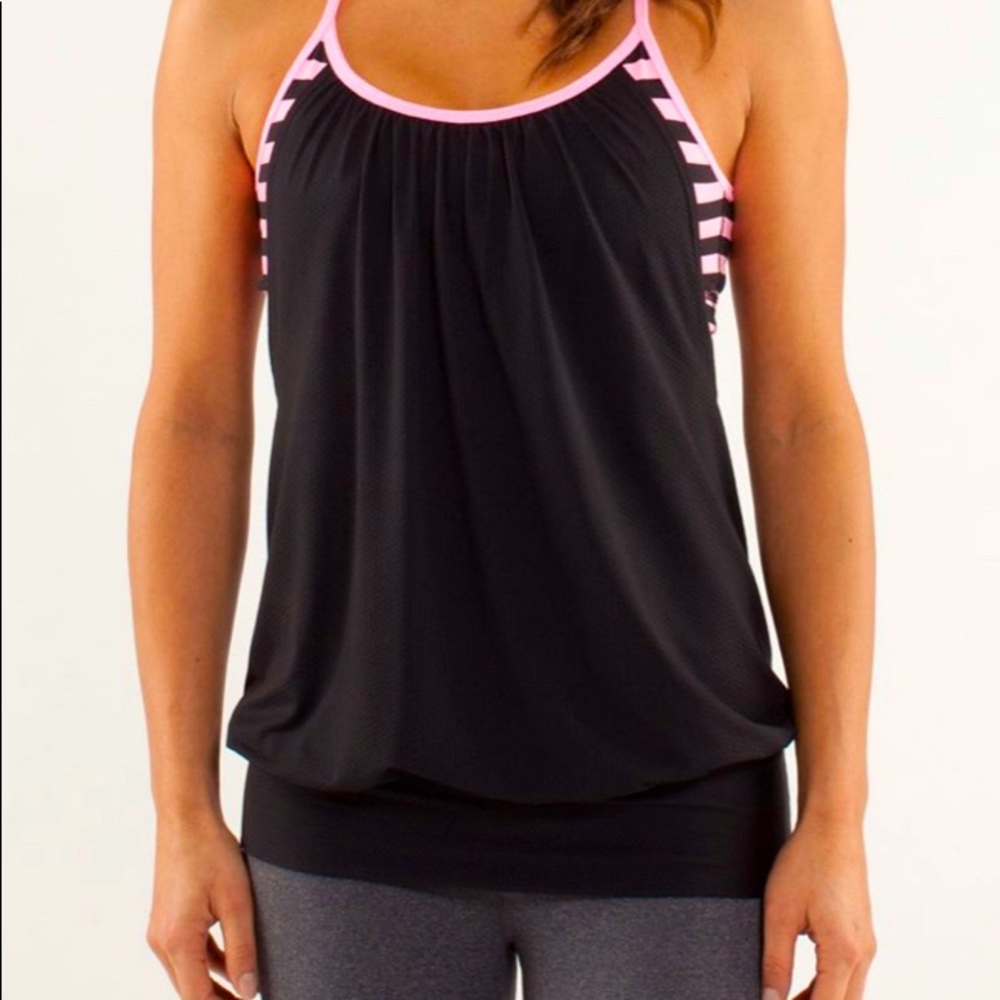 Lululemon Black Tank with Pink and Black Stripe Bra  Size 6